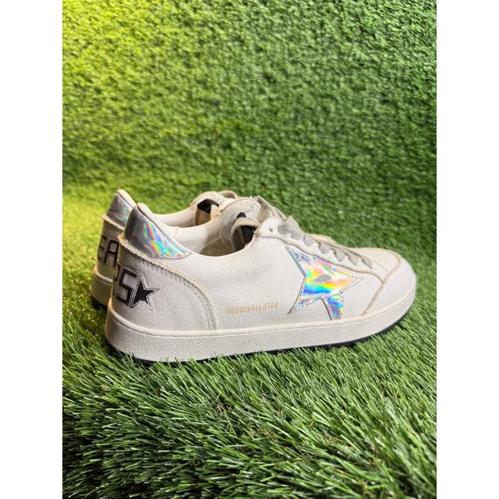 Golden‎ Goose BallStar White Canvas Sneakers Iridescent Holographic GGDB 6.5y